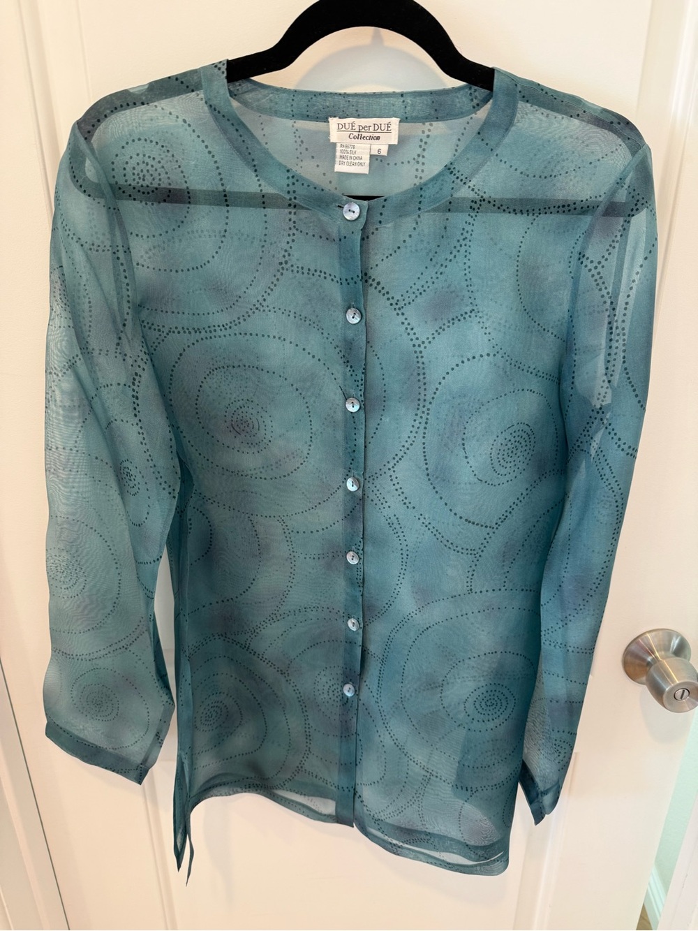 DUE per DUE Teal Sheer Button-Front Blouse